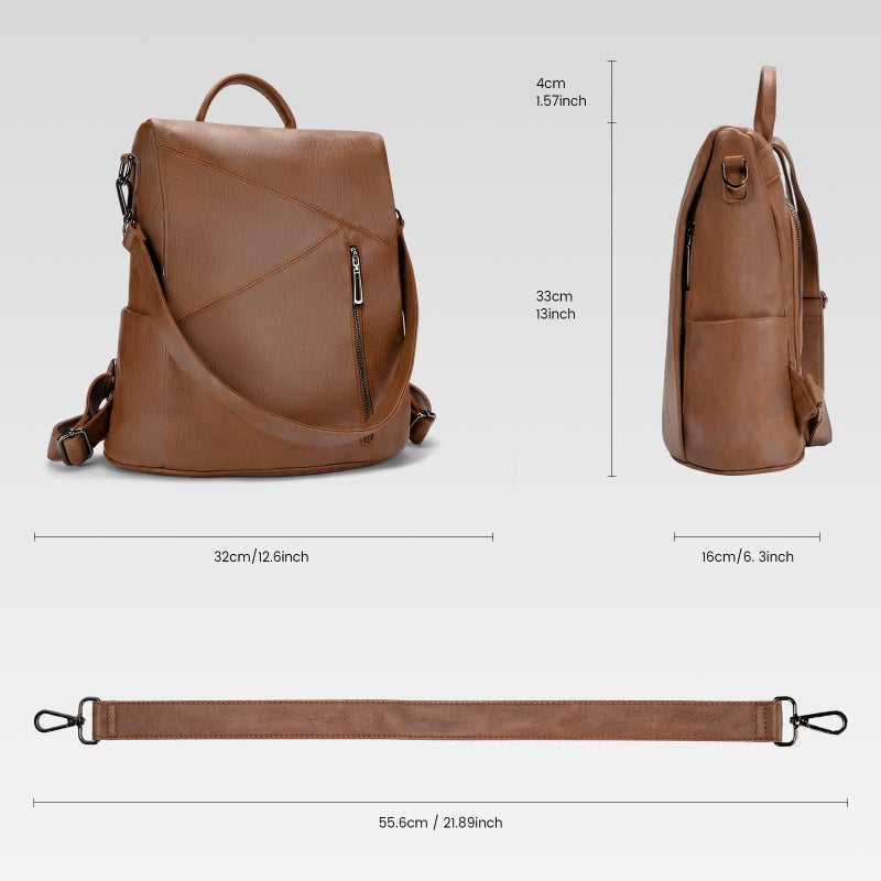 molshine Backpack,Fashion Casual Travel PU Leather Daypack Bag Shoulder Rucksack Handbags for Women HB041 (Brown) - Image 3
