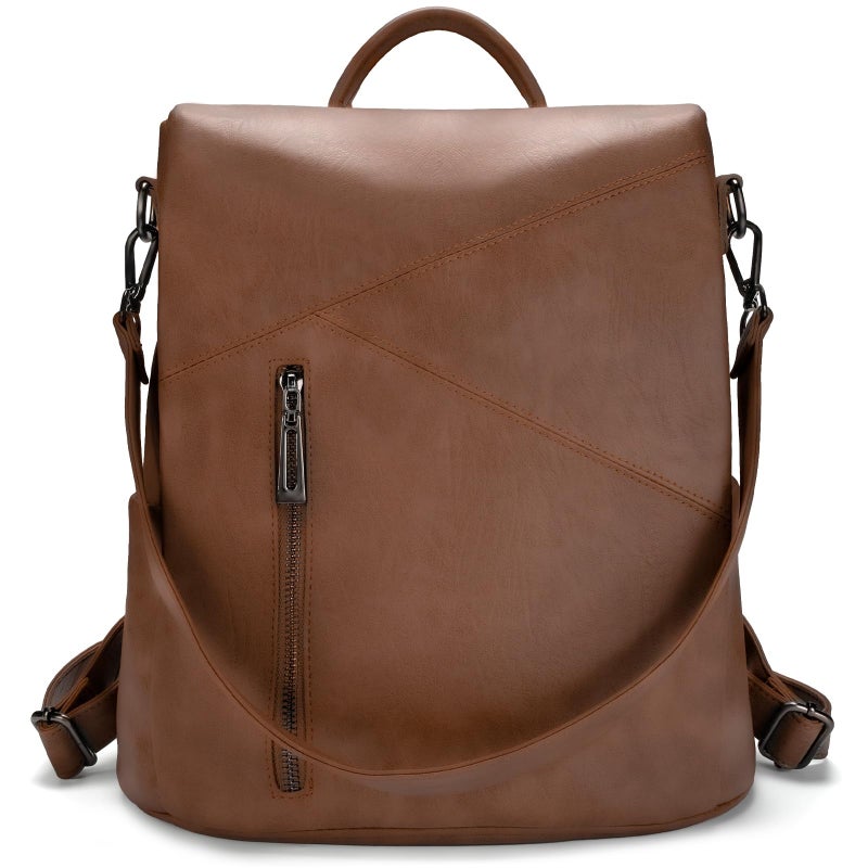 molshine Backpack,Fashion Casual Travel PU Leather Daypack Bag Shoulder Rucksack Handbags for Women HB041 (Brown) - Image 1