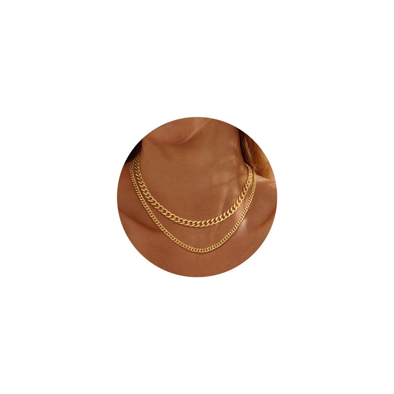 Moodear Gold Necklace for Women Trendy Chunky 14K Gold Plated Layered Necklace Cuban Link Chain Choker Necklace for Women Fashion Jewelry - Image 1