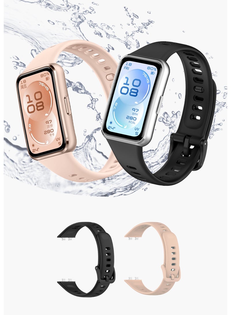 أوليسون حزمة 2 TPU Sport Watch Band لـ Huawei Band 11 / Band 11 Pro ، حزام استبدال مقاوم للماء من السيليكون الناعم ، الوردي + الأسود - Image 1