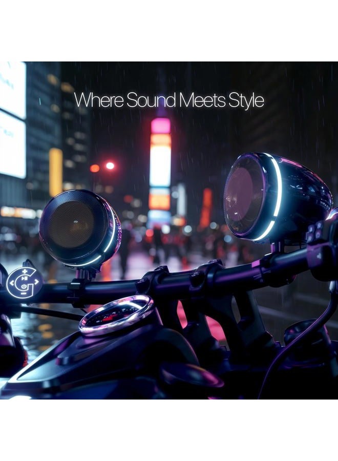 GoHawk AN4-Halo LED 4" All-in-One Built-in Amplifier Waterproof Bluetooth Motorcycle Speakers Audio Stereo System Handlebar Mount MP3 Music Player w/USB AUX for Harley ATV 4 Wheeler - Image 2