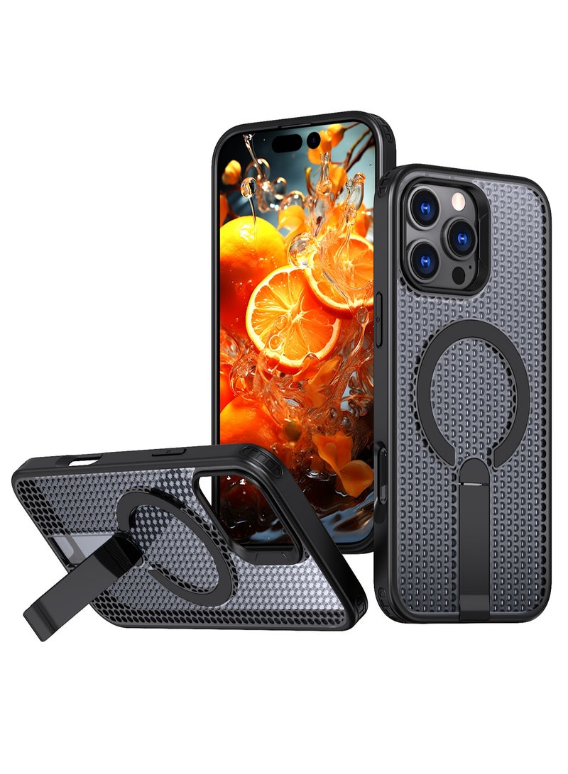 iPhone 16 Pro Max Cooling Case with 3D Dual Honeycomb Heat Dissipation, Magnetic MagSafe Ring  Metal Stand, Full-Body Precision-Raised Anti-Drop Protection - Black (1-Pack) - Image 1