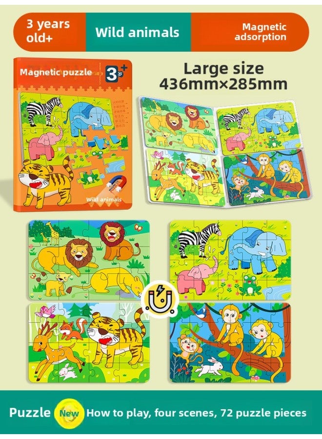 Children 2-5 Years Old Puzzle Magnetic Puzzle Baby Enlightenment Concentration Training Small Toy Puzzle Book Dinosaur Puzzle-Color:Magnetic Puzzle 3 + 【Wildlife】】 - Image 1