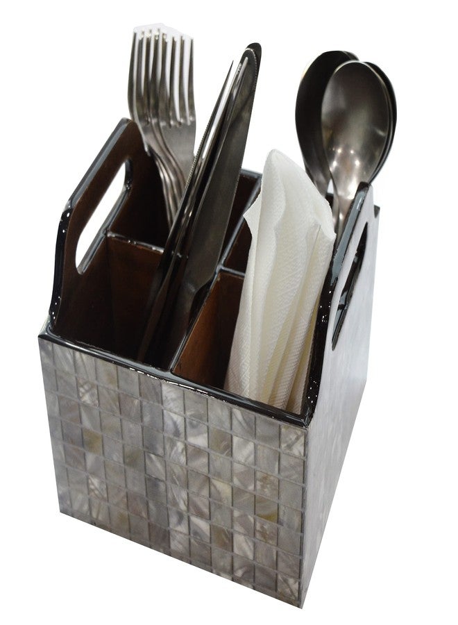 Tranquil Square | Handcrafted | Premium Finish | White and Grey Four Rack Wooden Cutlery Stand | - Image 4