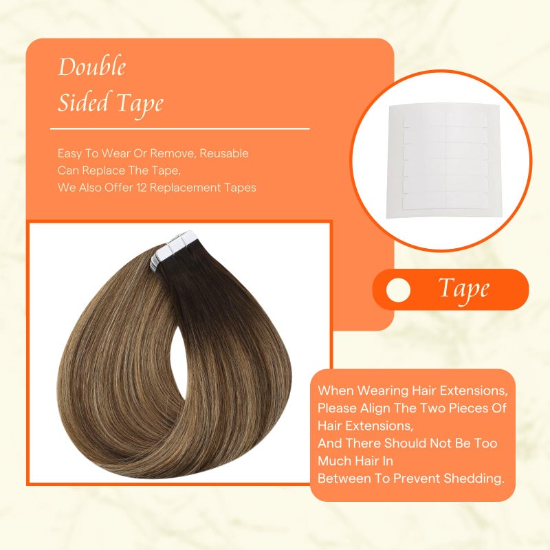 Fshine Full Shine Tape in Hair Extensions Human Hair Remy Hair 18 Inch Tape Extensions Color 2 Fading to 3 and 27 Caramel Blonde Balayage 50g Human Hair Extensions Tape Ins 20 PCS for Party - Image 4