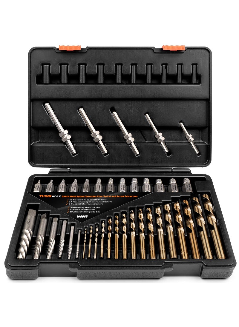 THINKWORK THINKWORK Screw Extractor Set, 55 Pieces Easy Out Bolt Extractor Set, Broken Bolt Remover for Removing Stripped Screws, Studs, Fittings and Lugs Extraction  - Image 1