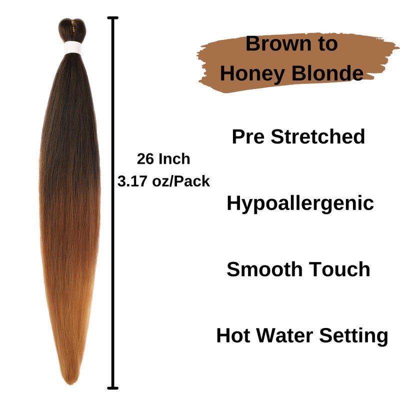 Leticia Ombre 1B/30/27 Braiding Hair Pre stretched Brown to Honey Blonde Boho Hair for Braiding Hypoallergenic Knotless Curly Crochet Braids Ez Braid Synthetic Twist - Image 2