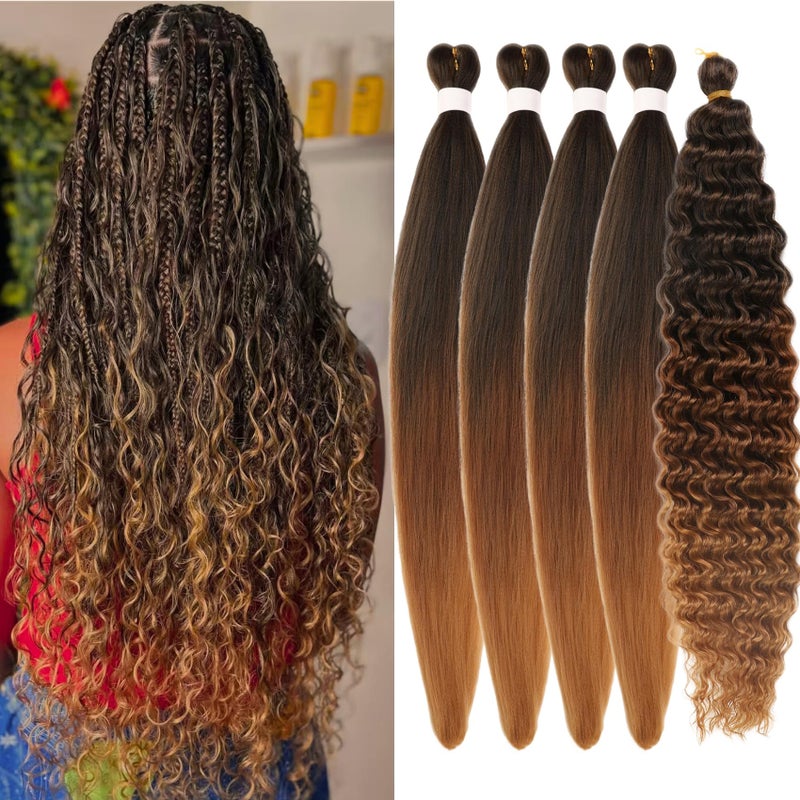 Leticia Ombre 1B/30/27 Braiding Hair Pre stretched Brown to Honey Blonde Boho Hair for Braiding Hypoallergenic Knotless Curly Crochet Braids Ez Braid Synthetic Twist - Image 1