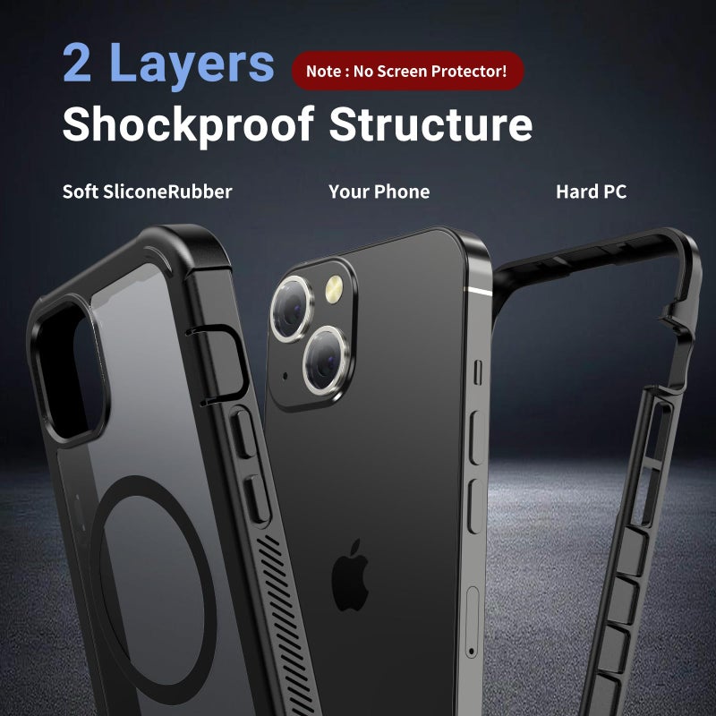 jaroco Magnetic for iPhone 13 Case, [Compatible with MagSafe][Military Grade Drop Protection][Heavy Duty Protection][Non-Slip][Shockproof] 2-Layer Durable Bumper Phone Case 6.1''-Black - Image 4