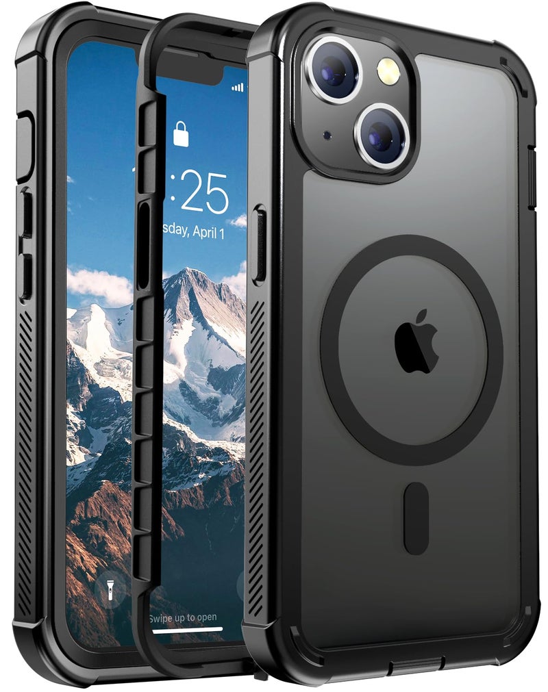jaroco Magnetic for iPhone 13 Case, [Compatible with MagSafe][Military Grade Drop Protection][Heavy Duty Protection][Non-Slip][Shockproof] 2-Layer Durable Bumper Phone Case 6.1''-Black - Image 1