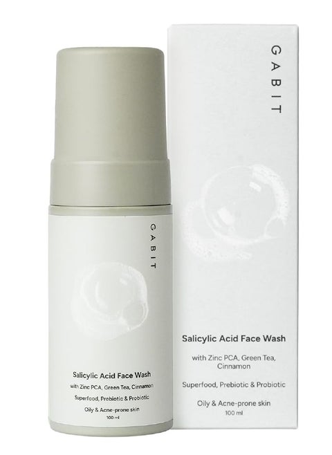 Gabit Salicylic Acid Face Wash for Oily, Acne Prone Skin | Deeply Cleanse Pores, Exfoliates & Non-drying | Green Tea, ProVitamin B5, Zinc PCA | For Men & Women | Free of Sulphates, Soap & Oil | 100 ml