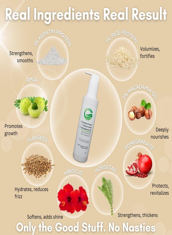 Greenviv Keratin Hair Conditioner for Damaged & Chemically Treated Hair | with Rice Protein & Macadamia Oil | Strengthens, Repairs & Smoothens Hair | Silicone & Paraben-Free | For Women & Men | 200 ml - Image 5