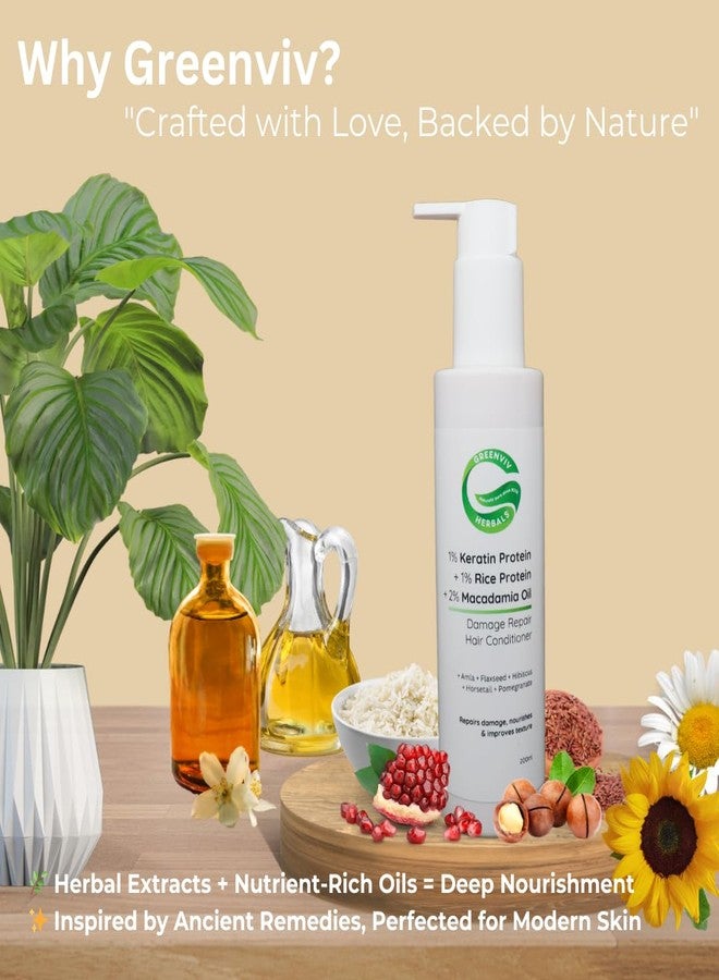 Greenviv Keratin Hair Conditioner for Damaged & Chemically Treated Hair | with Rice Protein & Macadamia Oil | Strengthens, Repairs & Smoothens Hair | Silicone & Paraben-Free | For Women & Men | 200 ml - Image 4