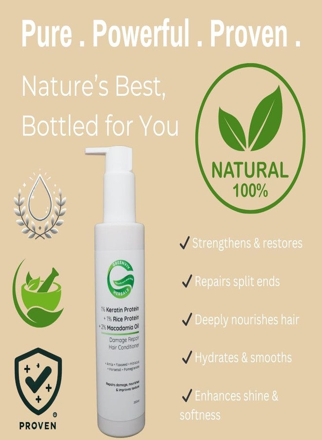 Greenviv Keratin Hair Conditioner for Damaged & Chemically Treated Hair | with Rice Protein & Macadamia Oil | Strengthens, Repairs & Smoothens Hair | Silicone & Paraben-Free | For Women & Men | 200 ml - Image 2