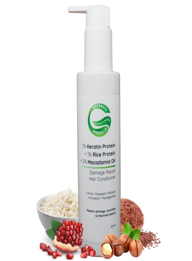 Greenviv Keratin Hair Conditioner for Damaged & Chemically Treated Hair | with Rice Protein & Macadamia Oil | Strengthens, Repairs & Smoothens Hair | Silicone & Paraben-Free | For Women & Men | 200 ml - Image 1