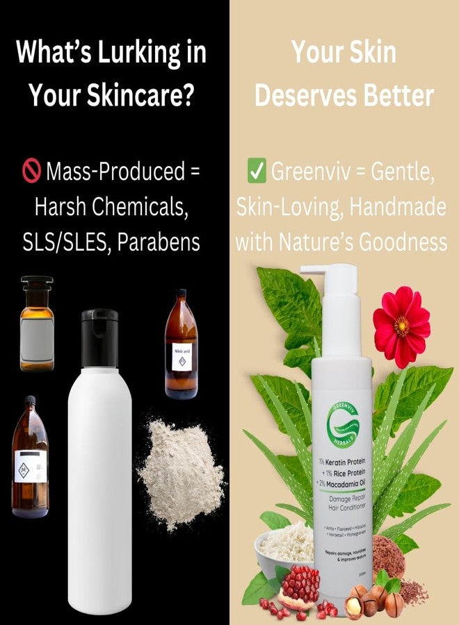 Greenviv Keratin Hair Conditioner for Damaged & Chemically Treated Hair | with Rice Protein & Macadamia Oil | Strengthens, Repairs & Smoothens Hair | Silicone & Paraben-Free | For Women & Men | 200 ml - Image 3