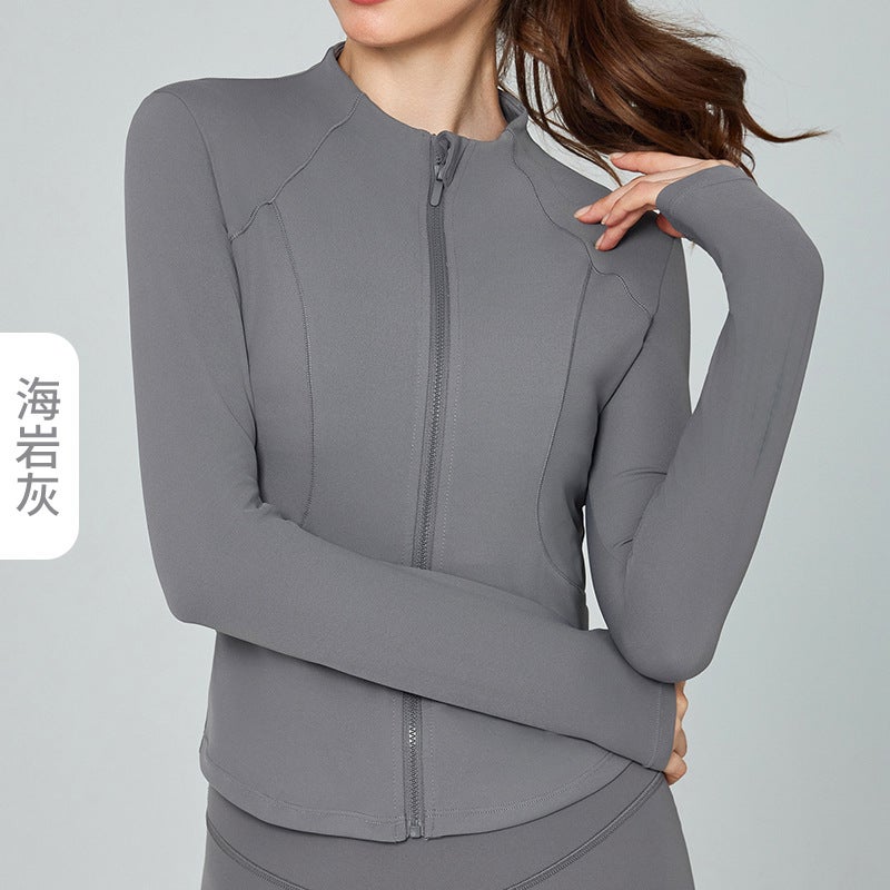Slim Fit Zip-Up Yoga Jacket for Women Sea rock gray 