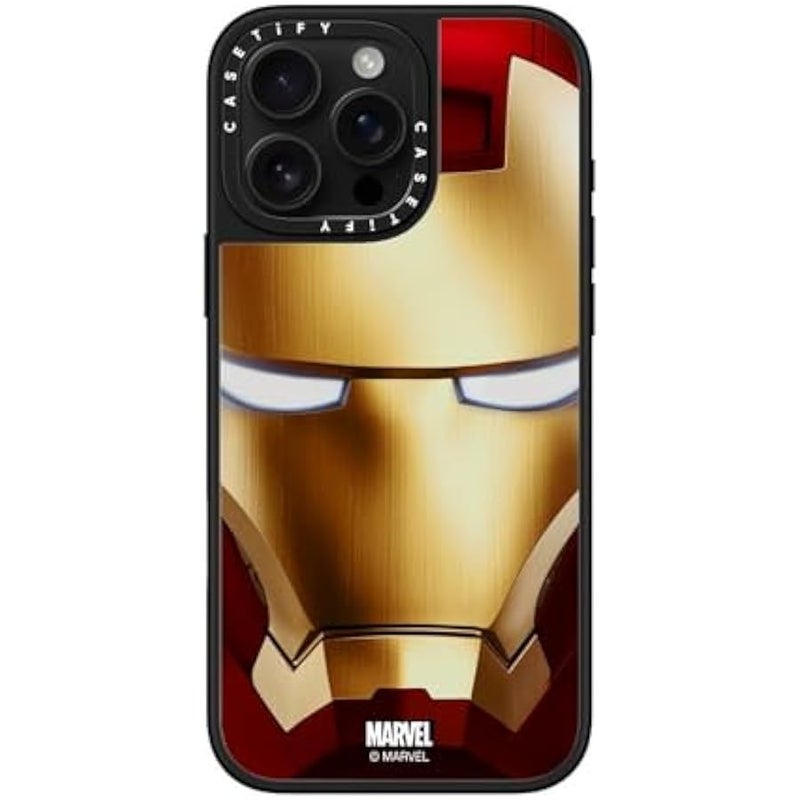 Casetify Mirror iPhone 16 Pro Max Case 【Iron Man Co-Lab/Reflective / 4.9ft Drop Protection/Compatible with Magsafe】 - Iron Man Hero Mask - Silver on Black - Image 1