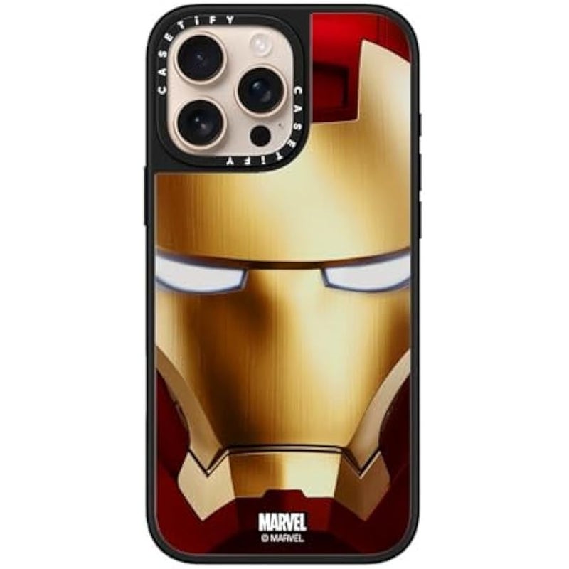 Casetify Mirror iPhone 16 Pro Max Case 【Iron Man Co-Lab/Reflective / 4.9ft Drop Protection/Compatible with Magsafe】 - Iron Man Hero Mask - Silver on Black - Image 3