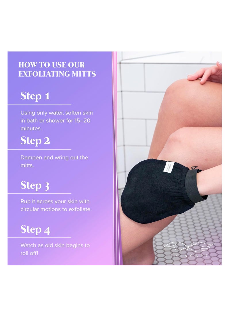 Seraphic Skincare (Original) Premium Exfoliating Mitt for Body (2pc) – 100% Vegan Viscose Traditional Body Scrub Glove Kessa Korean Washcloth – Body Exfoliator for Self-Tan Removal & Keratosis Pilaris