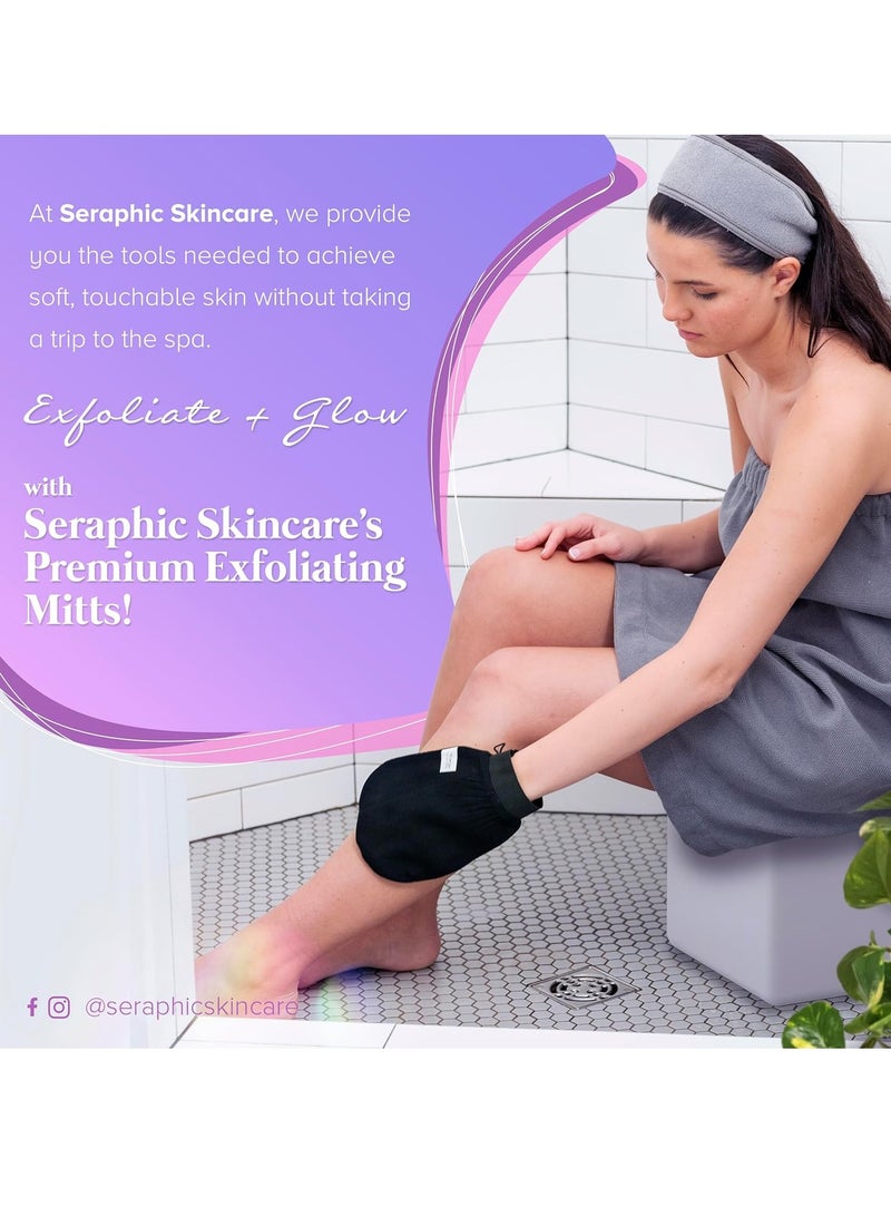 Seraphic Skincare (Original) Premium Exfoliating Mitt for Body (2pc) – 100% Vegan Viscose Traditional Body Scrub Glove Kessa Korean Washcloth – Body Exfoliator for Self-Tan Removal & Keratosis Pilaris