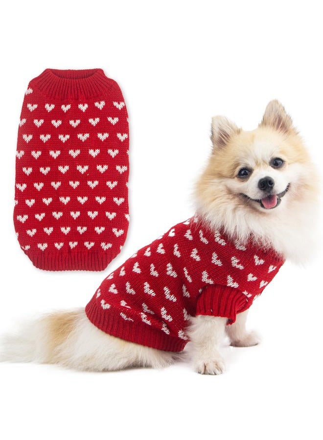 krastmon Dog Sweater Heart Puppy Sweater Warm Soft Pet Cloth Dog Outfits for Small Dogs and Cats (Red, XXL) - Image 1