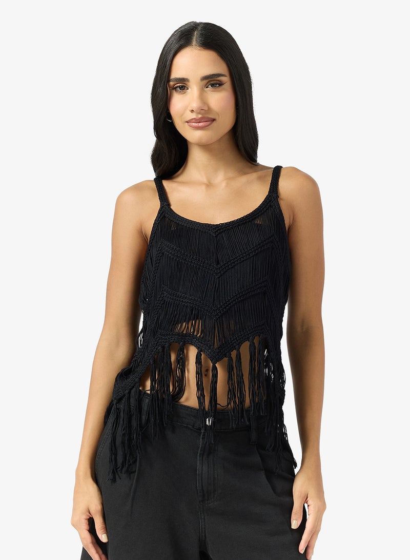 جينجر بلوزة محبوكة بتفاصيل شراشيب - Image 1