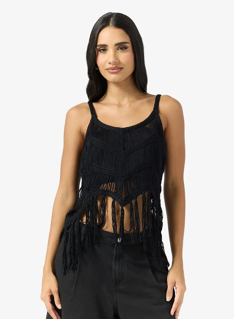 Ginger Knitted Fringe Detail Top