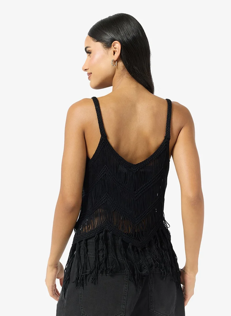 Ginger Knitted Fringe Detail Top