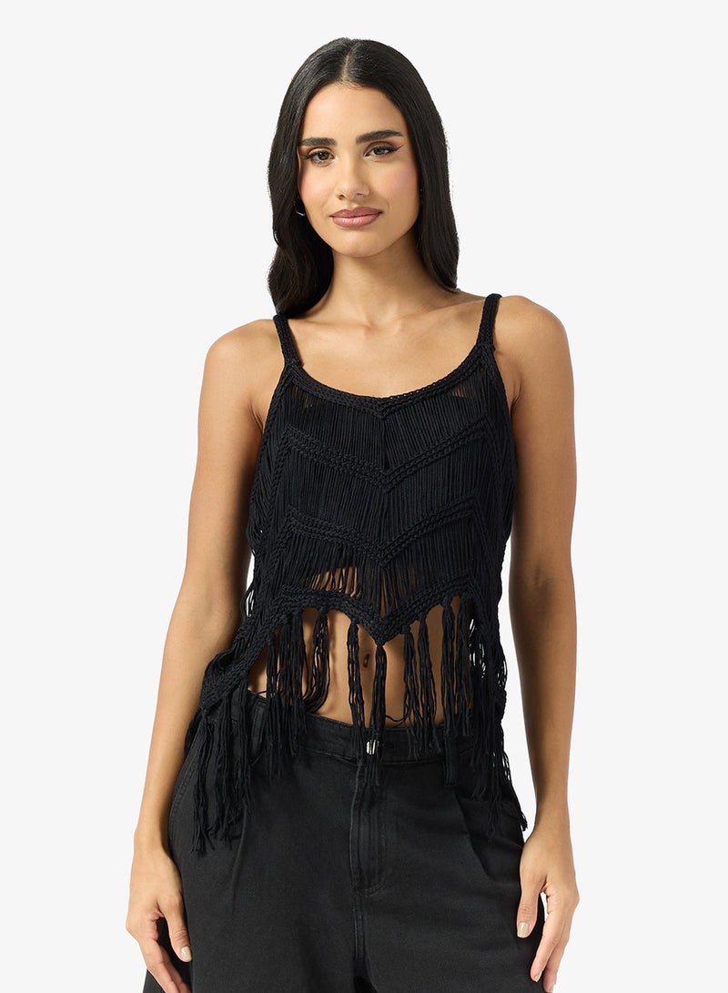 Ginger Knitted Fringe Detail Top - Image 1