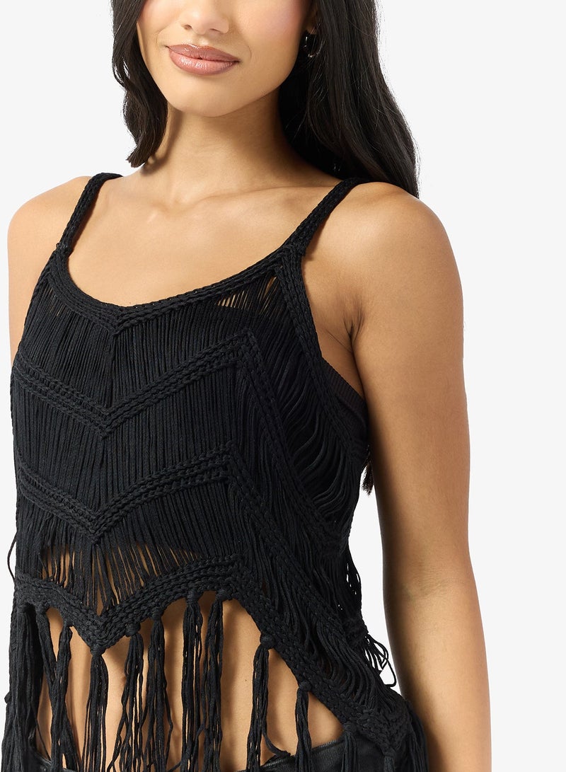 Ginger Knitted Fringe Detail Top - Image 3