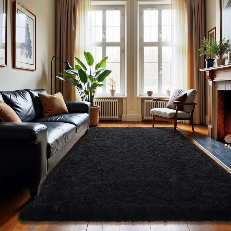 HOMORE Bedroom Rug 3x5 Black Rugs for Living Room Luxury Fluffy Area Rugs for Indoor Entrance Non Slip Kids Rug for Nursery Girls Boys Dorm