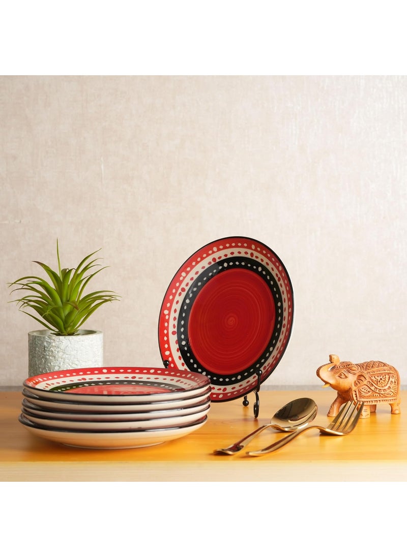 Caffeine Caffeine Ceramic Handmade Stoneware Red Dotted Quarter Plate 7”(Set of 6 Dishwasher & Microwave Safe)  - Image 1