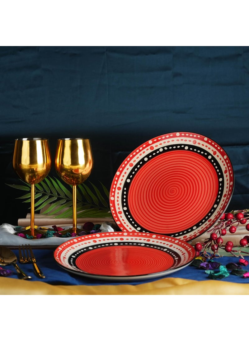 Caffeine Caffeine Ceramic Handmade Stoneware Red Dotted Quarter Plate 7”(Set of 6 Dishwasher & Microwave Safe)  - Image 3