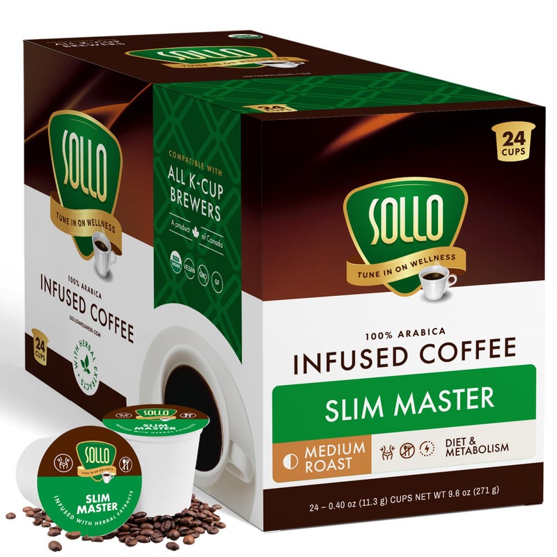 SOLLO Organic Slim Coffee Pods, Medium Roast, Low Acid, Diet-Support, Slim, Single Serve Pods, Compatible With 2.0 K-Cup Keurig Brewers, 24 K Cup - Image 1
