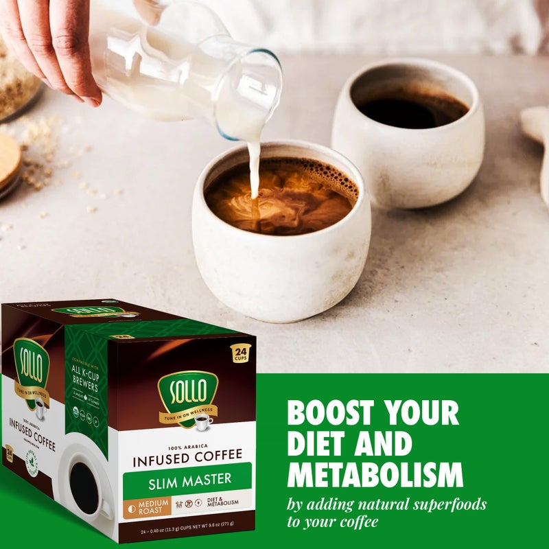 SOLLO Organic Slim Coffee Pods, Medium Roast, Low Acid, Diet-Support, Slim, Single Serve Pods, Compatible With 2.0 K-Cup Keurig Brewers, 24 K Cup - Image 2