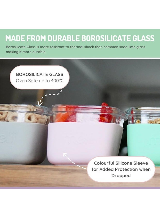 melii 3-Pieces Glass Food Storage Containers with Silicone Sleeve, Resistant Borosilicate, Airtight And Leakproof Locking Lid, 5.4oz - Image 4