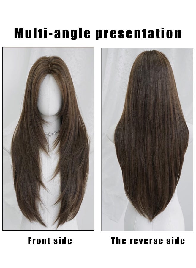 Straight long wig with middle part and bangs wig for women - Image 3