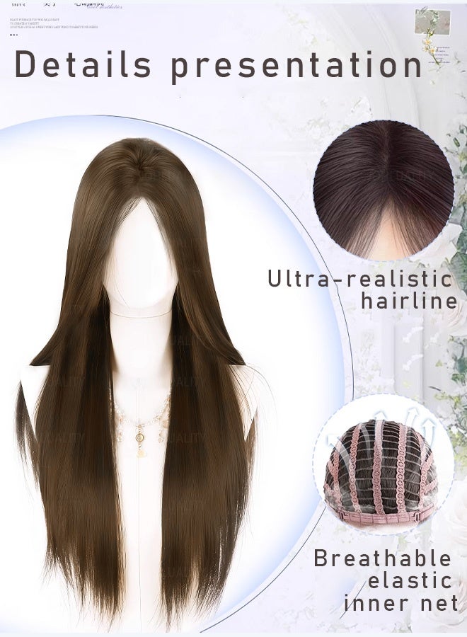 Straight long wig with middle part and bangs wig for women - Image 4