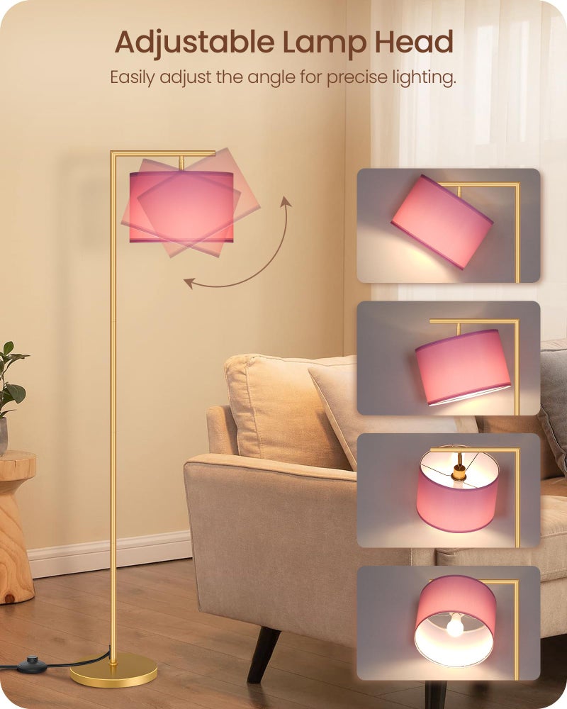 GOEBLESON Modern Gold Arc Floor Lamp, Corner Tall Lamp with Remote, Arched Reading Light with Fabric Shade, Floor Lighting for Living Room, Bedroom, Office, Study, Pink, LED Bulb Included, DP11LD05 - Image 4