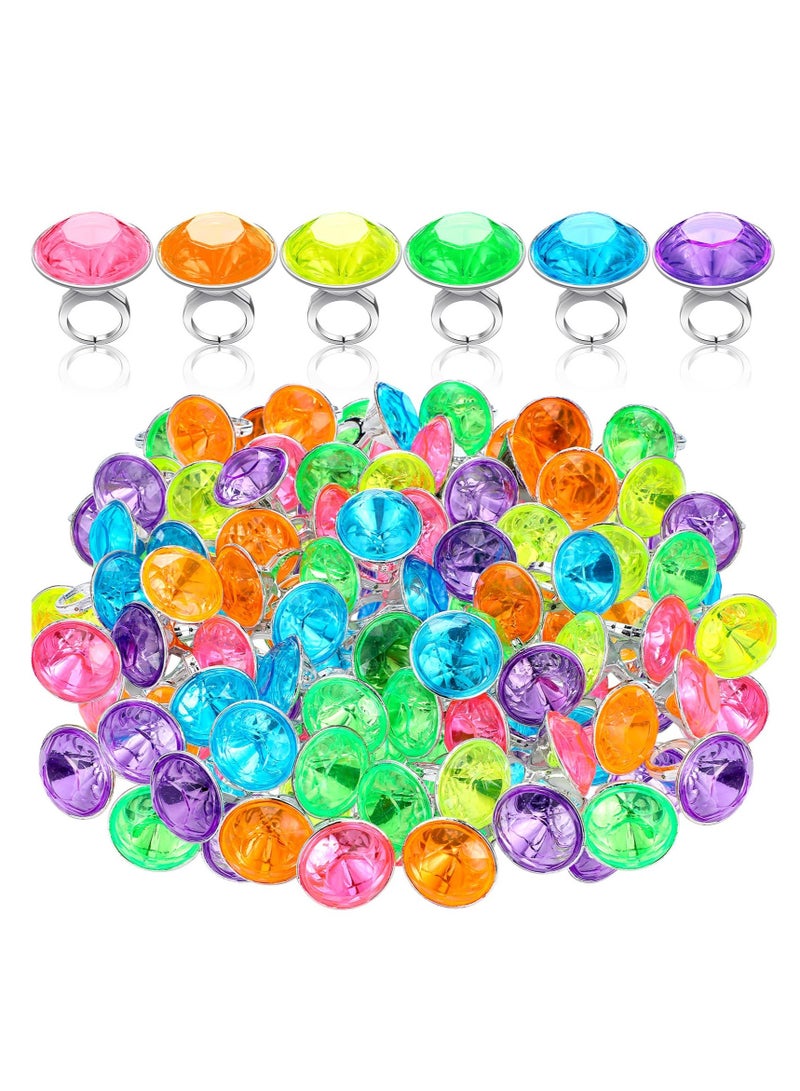 Excefore Plastic Diamond Ring, 100 Pcs Assorted Colors Glitter Jewel Rings, Fake Rings Small Toy Pack for Prizes, Birthday Decorations, Carnival Prizes, Treasure Chest Toys, Favors for Kids - Image 1