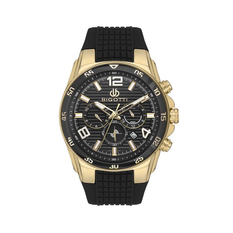 Bigotti Raffinato Black Silicone Band Watch for Men BG.1.10552-8 - Black Emboss Dial with Stone, 46mm Case, Japanese Quartz, Date Display, 50M Water Resistant, Mineral Glass - Image 1