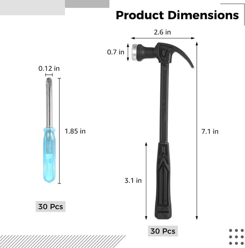 30 Pcs Plastic Hammers with Nail Removers, Woodworking Hammers for DIY, Mini Claw Hammers, Mini Screwdrivers, Party Favors, Safety Household Hammers for Little Ones - Image 4