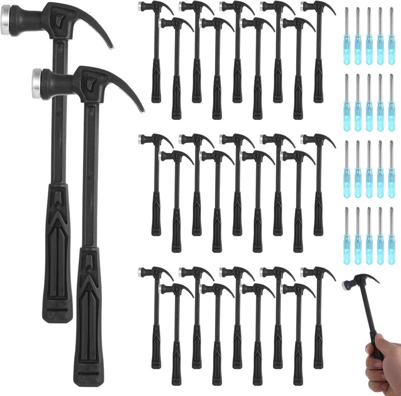 30 Pcs Plastic Hammers with Nail Removers, Woodworking Hammers for DIY, Mini Claw Hammers, Mini Screwdrivers, Party Favors, Safety Household Hammers for Little Ones - Image 1