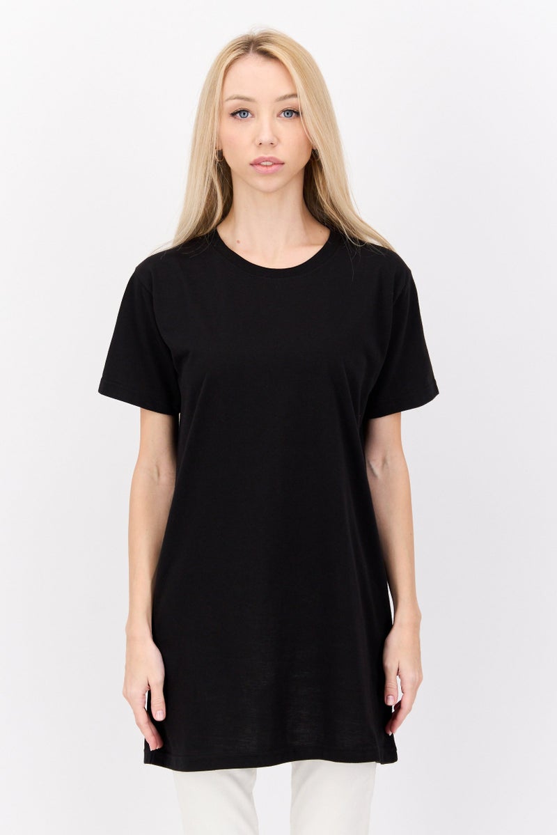 LASULA Women Oversized Crew Neck Short Sleeve Plain T-shirt, Black - Image 1