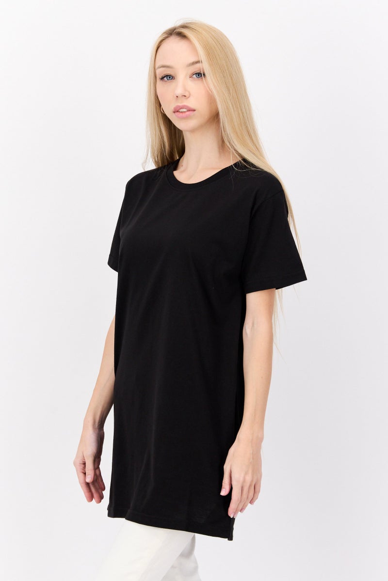 LASULA Women Oversized Crew Neck Short Sleeve Plain T-shirt, Black - Image 3