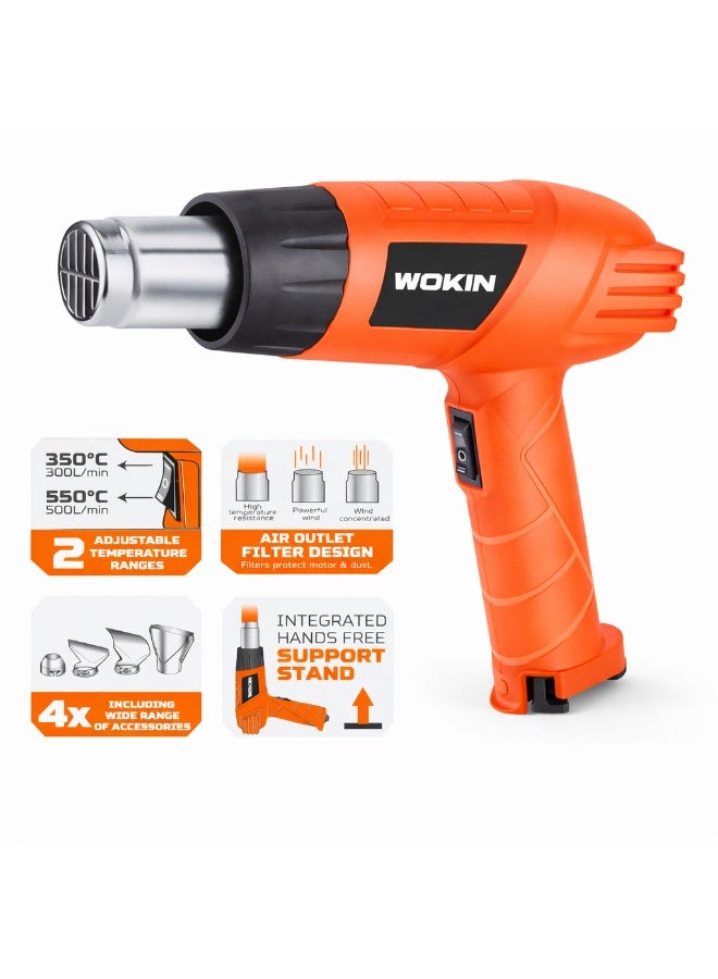 WOKIN Hot Air Gun 2000W – Fast Heating, Variable Temperature Settings (350°C–550°C), 230-240V 50Hz with 4 Nozzles Accessories for DIY, Paint Removal & Electronics - Image 1