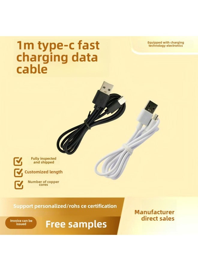 Type-c Charging Line 0.3 Meters 50cm Short Line For Bluetooth Headset Audio Typc Distribution Line Data Line 1 Meter-Color:Black-Length:1m Copper  - Image 1