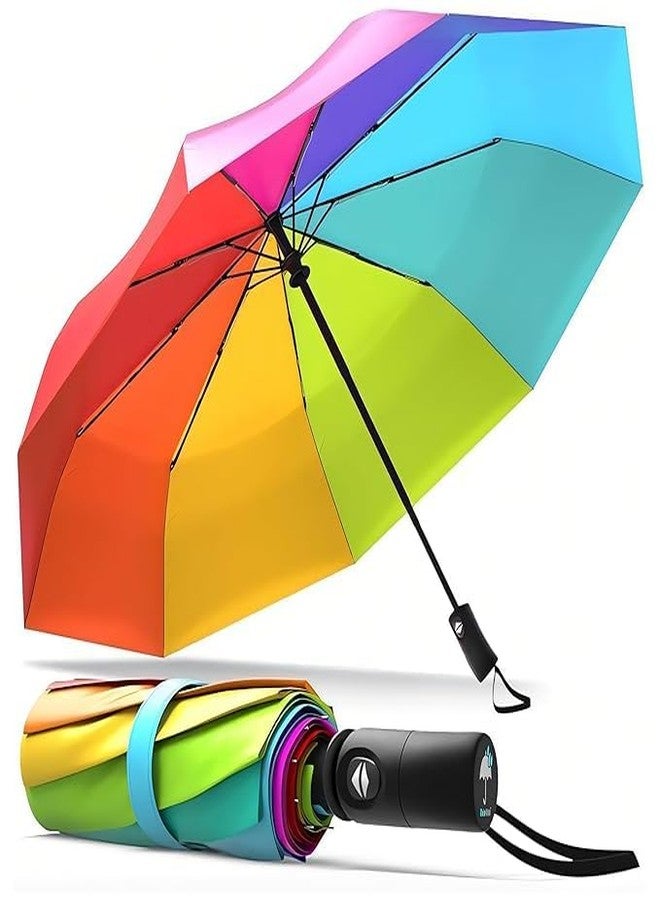 Urshigar Rainbow Umbrella 3-Fold Automatic Open and Close Umbrella UV Ray and Rain Umbrella for Women, Men & Kids - Image 1