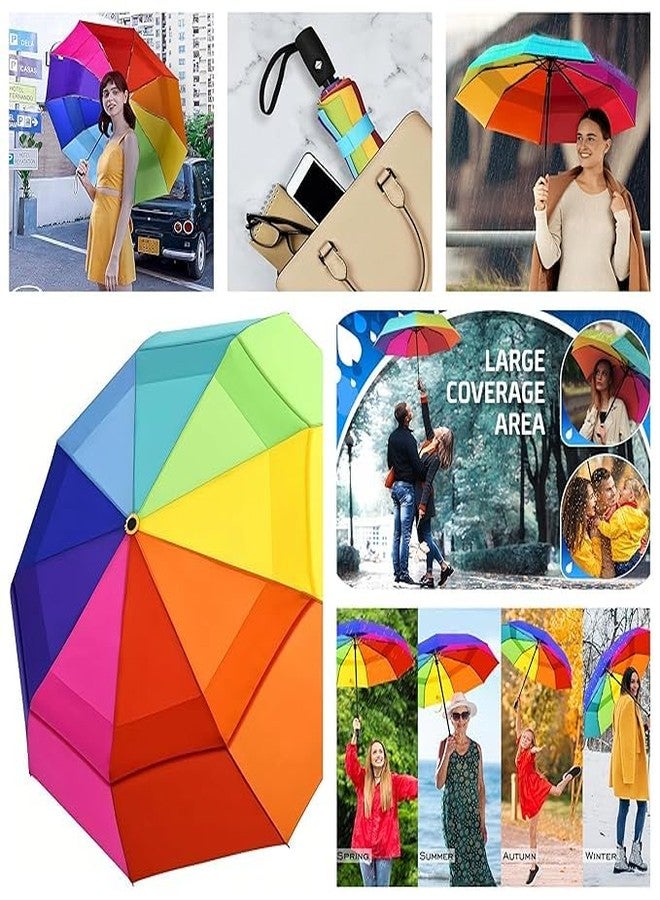 Urshigar Rainbow Umbrella 3-Fold Automatic Open and Close Umbrella UV Ray and Rain Umbrella for Women, Men & Kids - Image 4